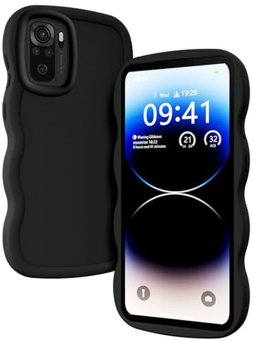 XINYEXIN Flüssiges Silikon Hülle für Xiaomi Redmi Note 10 4G / 10S 4G, Wellen Lockige Form Niedliche Weiche Stoßfestes Handy Schutzhülle - Schwarz