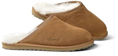 Fellhof Lammfell Pantoffeln Herren PRIMO, kuschelige Lammfellpantoffeln für Herren, Winter & Sommer Hausschuhe aus echtem Lammfell, hellbraun Gr. 42