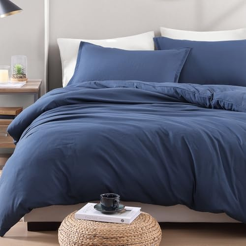 Super King Bedding Set with Duvet Cover & Fitted Sheet, 4pc - Navy | Pre-Washed, Quilt Cover Set with Pillowcases, Zipper Closure, OEKO-TEX Certified, Soft Breathable Comfort for Home and Hotels