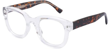 OuShiun Lesebrille mit Modischem Rahmen und Blaulichtfilter für Männer und Frauen, Federscharnier, Anti-Ermüdungs-Computer-Lesebrille, Transparente Farbe 2,5