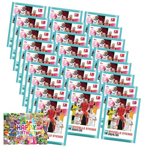 Bundle mit Topps Bundesliga Sticker 2025 - Fußball Sammelsticker - 25 Tüten + Exklusive Geburtstagskarte