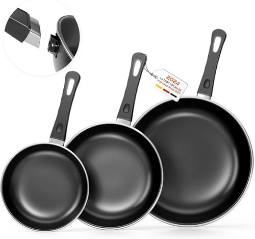 Nonstick Frying Pans Set, 20cm+25cm+30cm Frying Pan Skillet 3-Pieces Set, Egg Omelette Pans Heat-Resistant, PFAS-Free, Suitable for All Types of Cookers, Including Induction (XQ1)