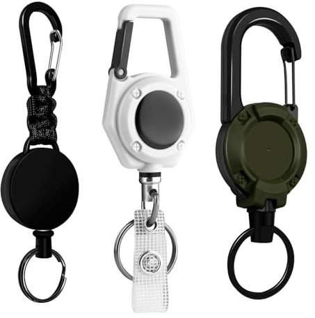 Wonwood_direct Schlüsselanhänger Ausziehbar 3 Stücke Schlüsselband Ausziehbar, Einziehbarer Schlüsselanhänger mit 60cm Stahlseil Ausweishalter Ausziehbar für Büro, Wandern und Radfahren
