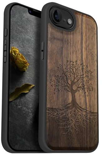 Carveit Wood Case for iPhone 16e/17e - The Yin Yang Tree - Walnut | Magnetic iPhone 16e/17e Case - Compatible with MagSafe Wireless Chargers - Engraved Wood with Soft TPU Shockproof Bumper