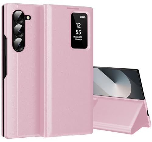für Samsung Z Fold 6 Smart View Hülle, Wallet Smartphone Case, für Samsung Galaxy Z Fold 6 Handyhülle Clear View, Spiegel Flip, Kartenfach Cover, Sichtfenster, Galaxy Z Fold 6 5G Hülle Smart View
