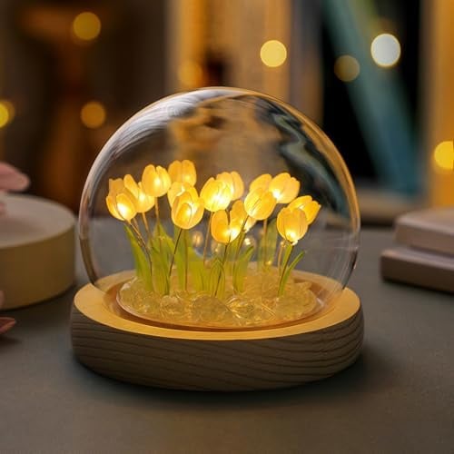 Danolt Gelbe Tulpen Nachtlicht, Tulpe Lampe Blumenlampe für Mädchen und Frauen