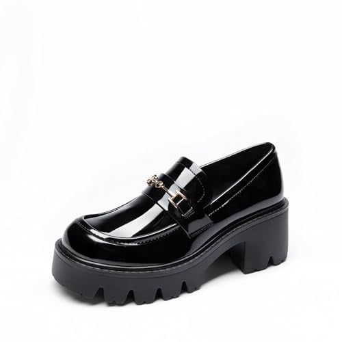 DREAM PAIRS Mocassini Donna Plateau | Tacco 6,6 cm, plateau 3 cm, soletta memory foam, punta tonda, dettaglio a catena, stile Y2K.