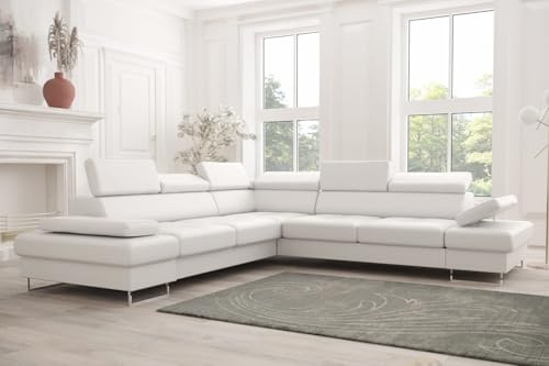 Friderik Ecksofa Echtes Leder Galaxy MAX Ledersofa 280×280 Schlaffunktion (Weiß, Links)