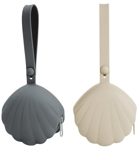 Lovbaby Schnullerbox aus Silikon, Pacifier Holder, Tragbares, Auslaufsicheres Design Schnullerbox für Unterwegs, BPA-frei, leicht zu reinigen, 2er-Pack (Shifting Sand+Dark Grey)