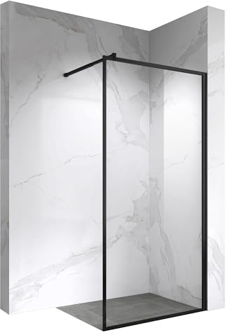 LUCIA Paroi de douche à l'Italienne noire 80 x 200 cm, verre 8mm transparent, anticalcaire