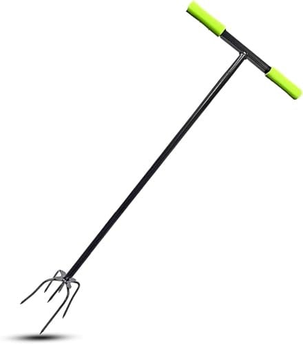 FAHAAM Garden Twist Cultivator Manual Hand Tiller, Multipurpose Garden Fork with Stainless Steel Long T-Handle, Durable Steel garden Tool, Ergonomic Grip Garden Claw Tool for Raised Beds Flower Boxes.