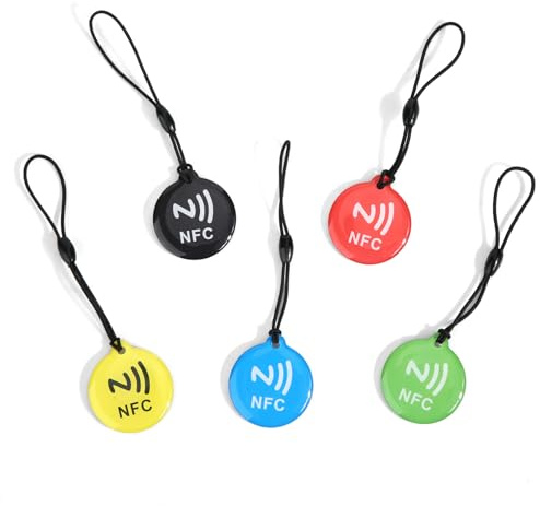 5 Stück NFC-Tags, Programmierbare Leere Karten Wasserdichter Ntag 215-Schlüsselanhänger Funktioniert mit Allen NFC-Fähigen Telefonen und Geräten (5 Farben)