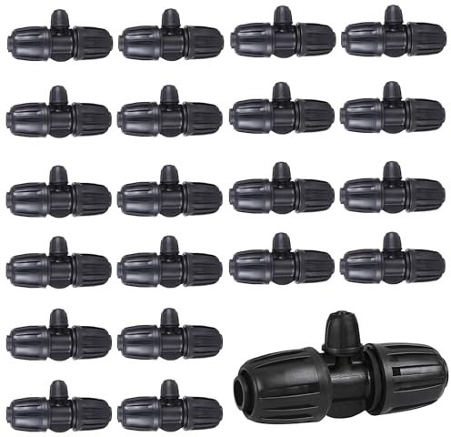 20 Pezzi Connettori a T con ardiglione da Giardino, Connettori a T con Spinato Irrigazione a Goccia, Adattatore per Irrigazione a Goccia 16mm a 4/7, per Sistema di irrigazione Giardino Tubo PE