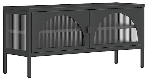 Eleganz Meuble TV noir 105 x 35 x 50 cm en acier revêtu par pulvérisation et verre ondulé – Support de haut-parleur moderne pour salon, durable et élégant