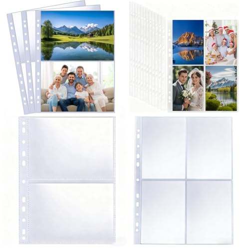 Fotohüllen A4 40er Pack – Transparent Postkartenhüllen, Hochtransparente Postkartenhüllen mit 11-fach Lochung für 2/3/4 Ringordner, Ideal als Postkartenalbum & Autogrammkarten Album