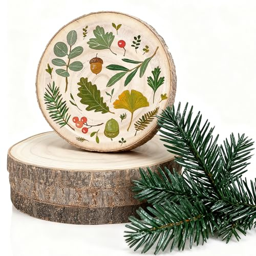 Holzscheiben Runde Naturholz Baumscheiben 18-20cm Durchmesser 4 Stücke für DIY Handwerk Holz-Scheiben Hochzeit Mittelstücke Weihnachten Dekoration Wooden Painting Coasters