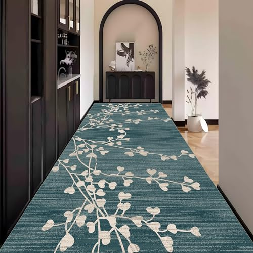 Waazgle Läufer Teppich Flur Grün küchenläufer Schlafzimmerteppich Waschbar | 50x140cm Waschbar rutschfest Lang küche Wohnzimmerteppich Meterware für Flurläufer Esszimmer Korridor Fußmatte