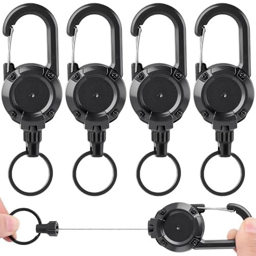 Thboxes 4 Stück Schlüsselanhänger Ausziehbar, 60 cm Stahlseil, Schwarz