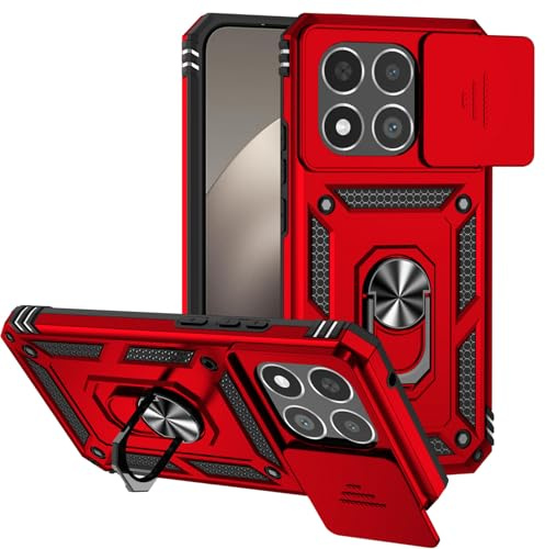 SEAHAI Hülle für Xiaomi 15T 5G, Militär Robust Handyhülle Outdoor Stoßfest Silikon TPU + PC Handy Case Schutzhülle mit Kameraschutz und 360 Grad Ring Ständer - Rot