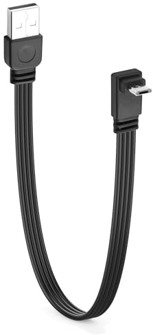 JSADZKJ Câble plat USB 2.0 vers micro USB à 90 degrés, câble de chargement USB 24 AWG vers micro USB,charge rapide 2A,transmission de 480 Mbps pour console de jeu,appareil photo-0,98pied (Haut)