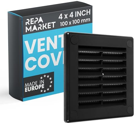 Repa Market 4 x 4 Inch / 100 x 100mm (Outer Size) Black Square Air Vent Covers for Walls - Plastic Intake Air Vents - Grill Cover w/Nylon Mesh Screen - HVAC Ceiling Ventilation Grilles