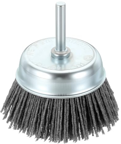Rebower 3in Wire Cup Brush for Drill with 1/4in Shank, Nylon, 180 Grit | Crimped Wire Brush for Drill, [for Light Rust Deburring Paint Removal], 0.05in Wires