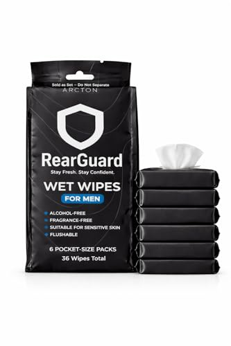 2026 New ARCTON RearGuard Large Wipes for Men – Travel Size, Unscented & Alcohol-Free, Gentle Hygiene Wipes, 6 Count – Pocket-Friendly & Dispersible