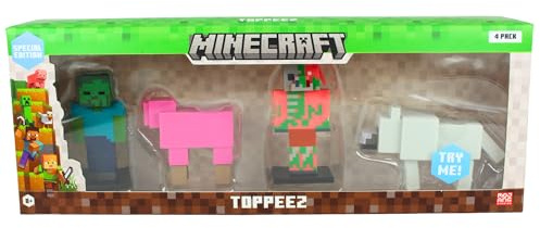 Minecraft Character Figure & Animal Toppeez - 4 Pack Set 4 - Flocked Wolf