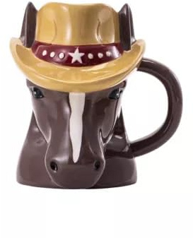 3D Horse Character Sculpted Ceramic Mug with Cowboy Hat, Novelty Animal-Shaped Coffee & Tea Cup, Microwave & Dishwasher Safe Drinkware for Home, Office or Gift-D03
