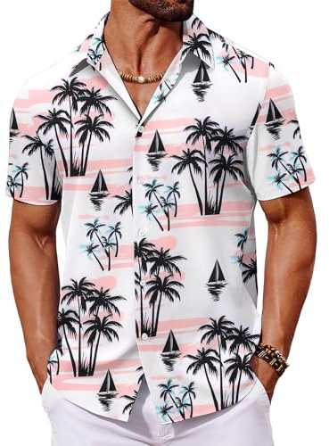 COOFANDY Chemise à Manches Courtes pour Homme Chemise Hawaïenne Chemises D'été Tropicale Légère Vacances Plage Chemises à Fleurs Boutonnée FêTe