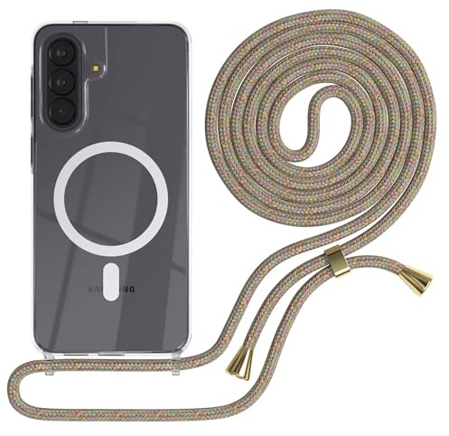 EAZY CASE - Handykette kompatibel mit Galaxy A57 Kette zum Umhängen Stoßfest Handyhülle für Galaxy A57 Silikon Hülle mit Band Handytasche Transparent als Fallschutz in Rainbow