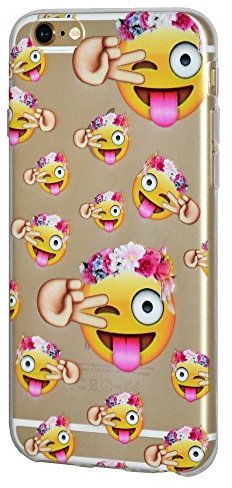 Weiche Gel-Schutzhülle für iPhone 6 Plus/6S Plus, transparent, Emoji-Design, mit Zunge und Winkeln