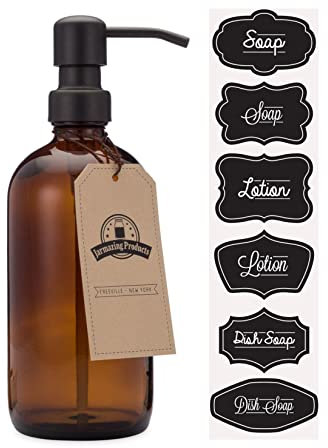 Amber Glass Jar Soap and Lotion Dispenser with Matte Black Pump - 16 oz - by Jarmazing Products