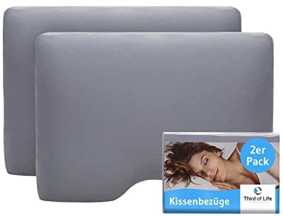 Kissenbezug Grau Doppelpack, Perfekt für GIANFAR Seitenschläfer-Kissen, Baumwolle (Double Jersey), Bügelfrei & trocknergeeignet, Kissenhüllen 2er Set mit Reißverschluss, Oeko-Tex Zertifiziert