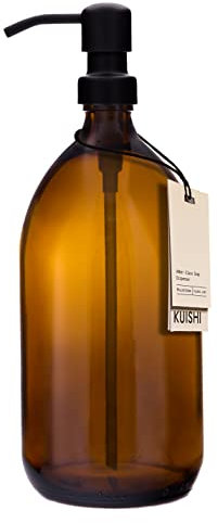 Kuishi Braunglas-Pumpflasche mit Edelstahlpumpe [1000 ml, Schwarze Pumpe], Braunglas-Seifenspender, nachfüllbare Braunglasflaschen, ideal für Handwäsche, Shampoo, Spülung, Duschgel (BPA-frei)