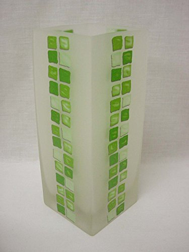 Jarron FLORERO Cristal Cuadrado Mate Frost TRANSLUCIDO Grande Mosaico Verde