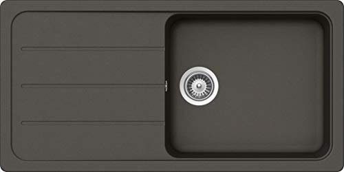SCHOCK Granitspüle Formhaus D-100L Asphalt I Einbauspüle für 60 cm Unterschrank I Küchenspüle mit Abtropffläche I CRISTALITE Spüle hitzebeständig kratzfest I Design Spüle schwarz robust & pflegeleicht