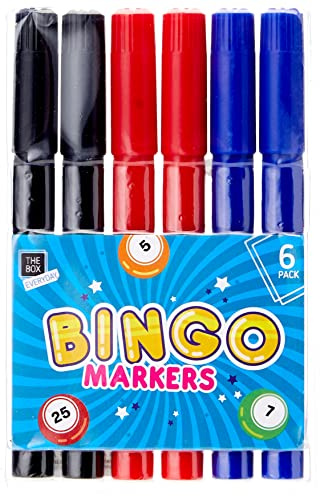 THE BOX EVERYDAY Lucky Bingo Plastic Markers (14cm x 1.5cm) Pack of 6 - Assorted Colors (Red, Blue, Black), Perfect for Bingo Nights, Games, & More