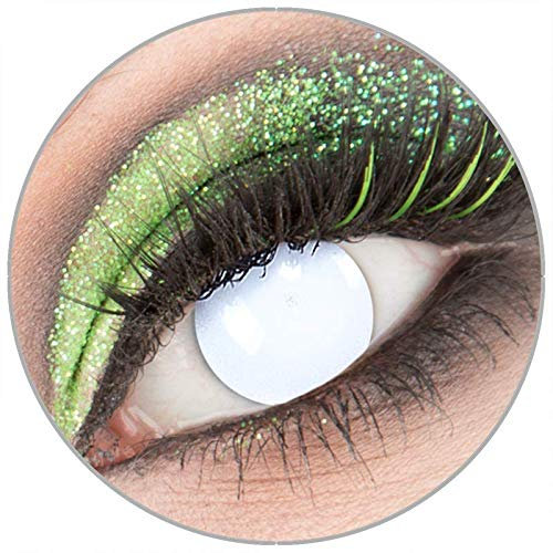 Farbige weiße weisse 'Blind White' Kontaktlinsen ohne Stärke 1 Paar Crazy Fun Kontaktlinsen mit Kombilösung (60ml) + Behälter zu Fasching Karneval Halloween - Topqualität von 'Giftauge'