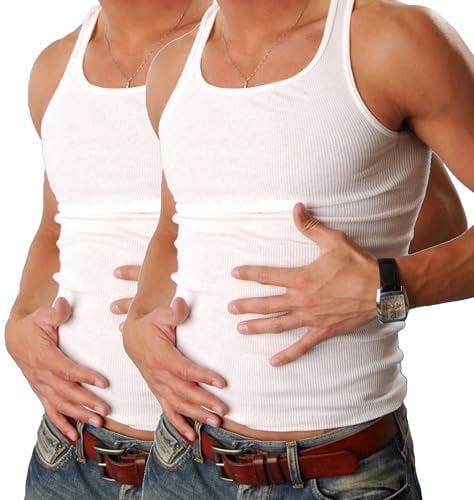 2 | 4 | 6 | Confezione da 10 Magliette da Uomo Brand Cocain - Canotta 100% Cotone - Bianco Double RIP - Taglie dalla 5 alla 12 (M, 2 - Maglia Intima da Uomo, A Doppia Coste)