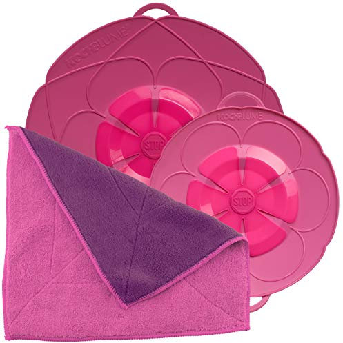 Kochblume Spar-Set für Töpfe von 14 bis 24 cm mit Microfasertuch als Set in der bunten Box | Silikon Überkochschutz für Töpfe und Pfannen (pink)
