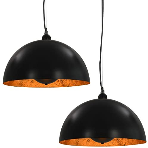vidaXL 2X Deckenleuchte Deckenlampe Hängelampe Hängeleuchte Pendelleuchte Pendellampe Wohnzimmer Lampe Leuchte Schwarz Gold Halbkugelförmig 40cm E27