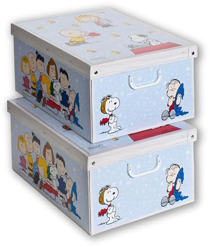 2er-Set Aufbewahrungsbox mit Deckel für Kleidung und Wäsche, Snoopy Peanuts Karton Kleiderschrankboxen, saisonaler Wechsel, Geschenkboxen 50x39x24 cm