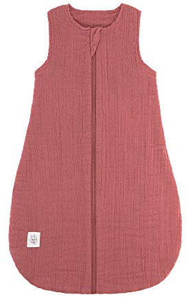 LÄSSIG Baby Sommerschlafsack ohne Ärmel Muslin Baumwolle GOTS zertifiziert unisex/Muslin Sleeping Bag rosewood, Größe 86/92 13-18 Monate