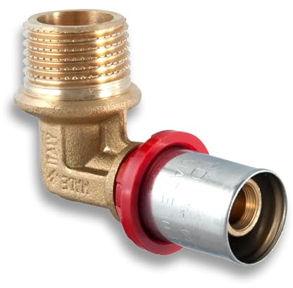 TDM 16er Pressfitting Bogen 90° mit 1/2 Außengewinde – Rohr 2,0mm Aluverbund- und Mehrschichtverbundrohr, DVGW geprüft, 1/2 x 16