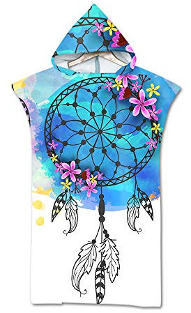 Hiser Poncho Handtuch Erwachsene Surf Poncho mit Kapuze Strandtücher Schwimmen Strand Poncho für Jugendliche - Sommer Drucken Mikrofaser Badeponcho Badetuch (75x110cm,Traumfänger)