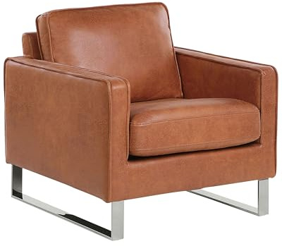 Retro Sessel Polsterbezug Lederoptik Füße aus Edelstahl goldbraun Vind