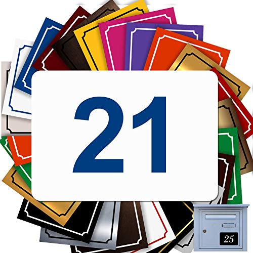Numéro Pour Boîte Aux Lettres Adhésif - Numéro De Maison PVC – Plaque Gravée À Personnaliser - GRAND 10 x 7 cm (Blanc écrit Bleu)