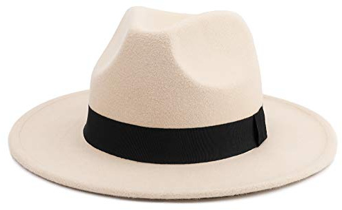 Besoogii Klassische breite Krempe Damen Herren Fedora Hut mit Gürtelschnalle Filz Panama Hut