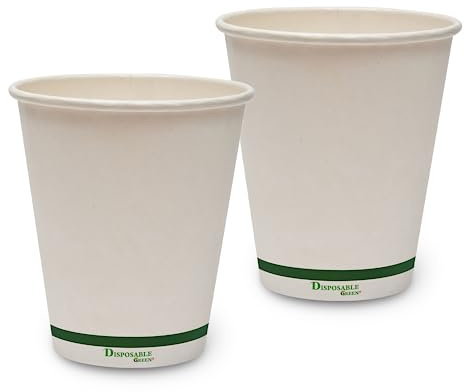 DISPOSABLE GREEN® | 10, 12, 16 oz Coffee Cups | Unique Aqueous Lined | Certified Home Compostable |Tea Cups - Eco - Biodegradable -Containers for Office, Party & Wedding (200, 10 oz [285 mL])